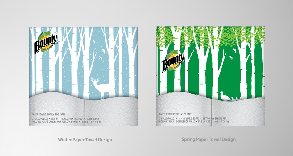 Seasonal packaging design concept for Bounty Paper Towels (Winter and Spring)