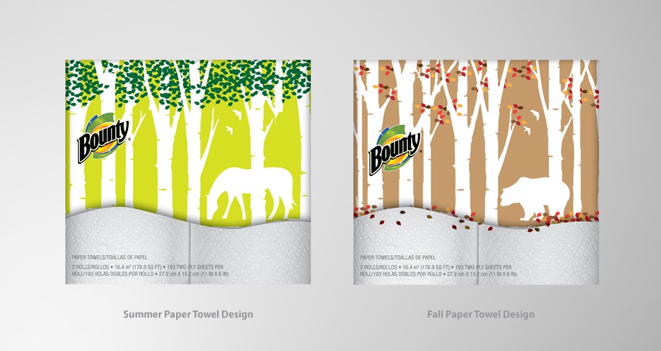 Seasonal packaging design concept for Bounty Paper Towels (Summer and Fall)